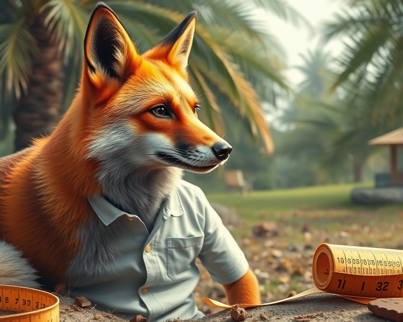 fox, dog, palm tree, shirt, tape measure